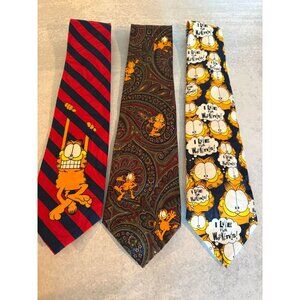 Set of 3 Vintage Garfield Neckties – “I Live for Weekends,” Paisley, & Hanging O